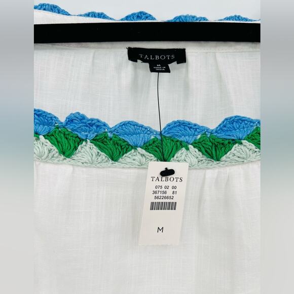 🆕 NWT Talbots Crochet Trim Linen Top Blouse Square Neck Bow Tie Sleeve Medium - Picture 7 of 16